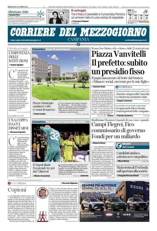 Prima-pagina-corriere del mezzogiorno-del-2026-10-14